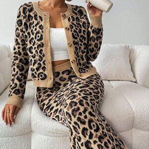 Brown Elegant Women's Leopard Print Casual Loose